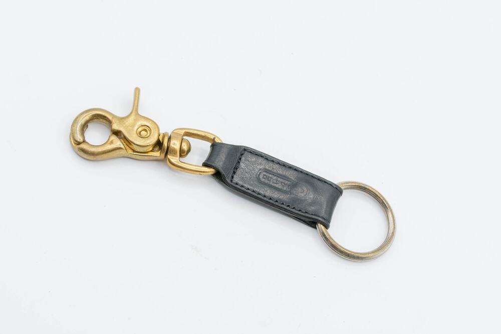 COACH Vintage Black Leather Brass Trigger Snap Swivel Key Ring Fob 7212